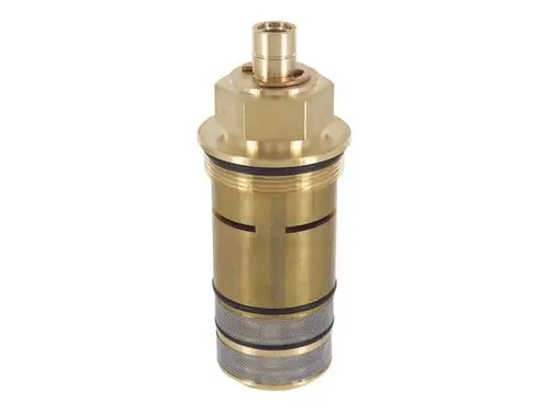Kartusche aus Messing mit zwei Ringen, Anschluss oben. Ideal Standard Produkt, wahrscheinlich für sanitäre Anwendungen.